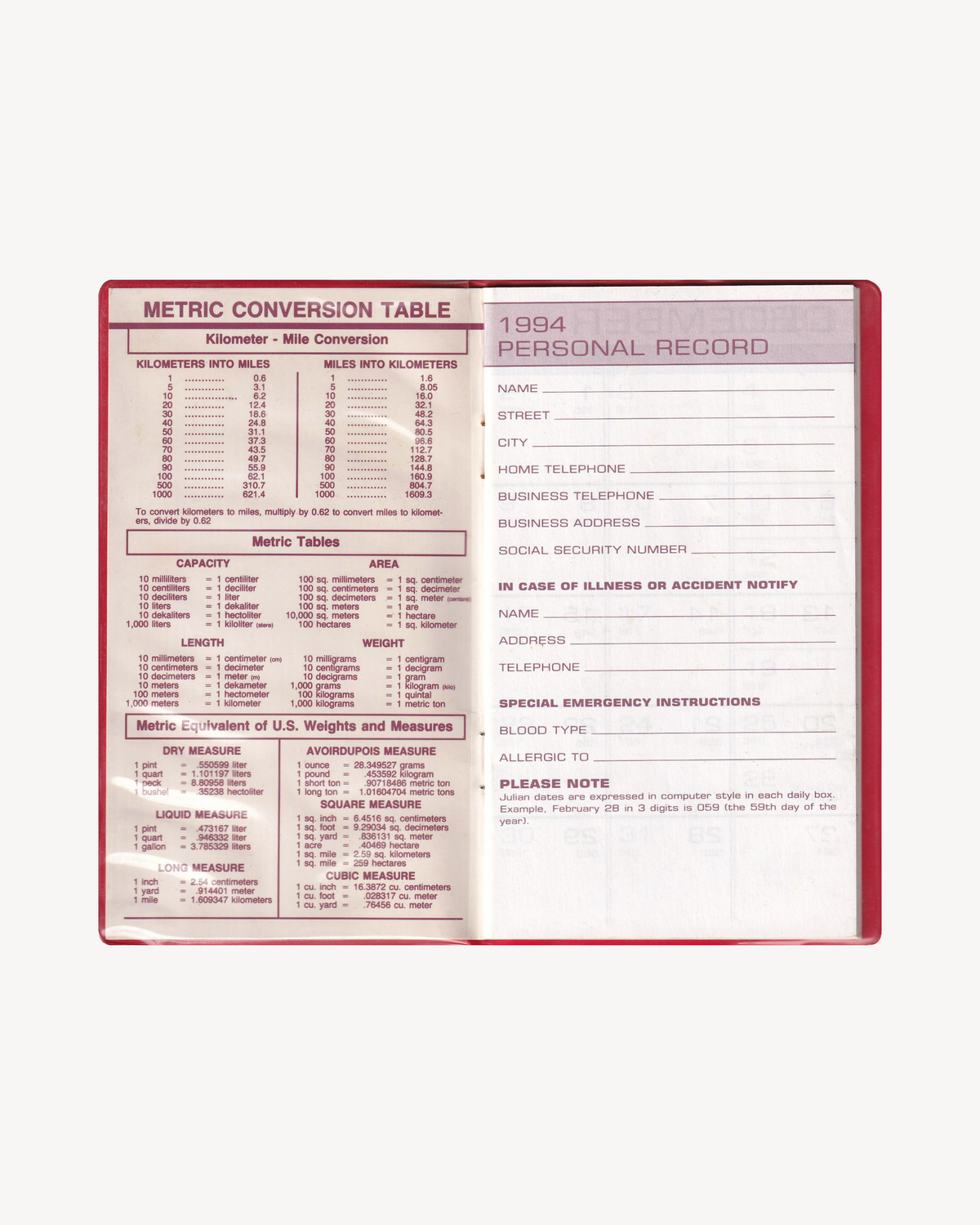 Coca-Cola Pocket Planner 1994
