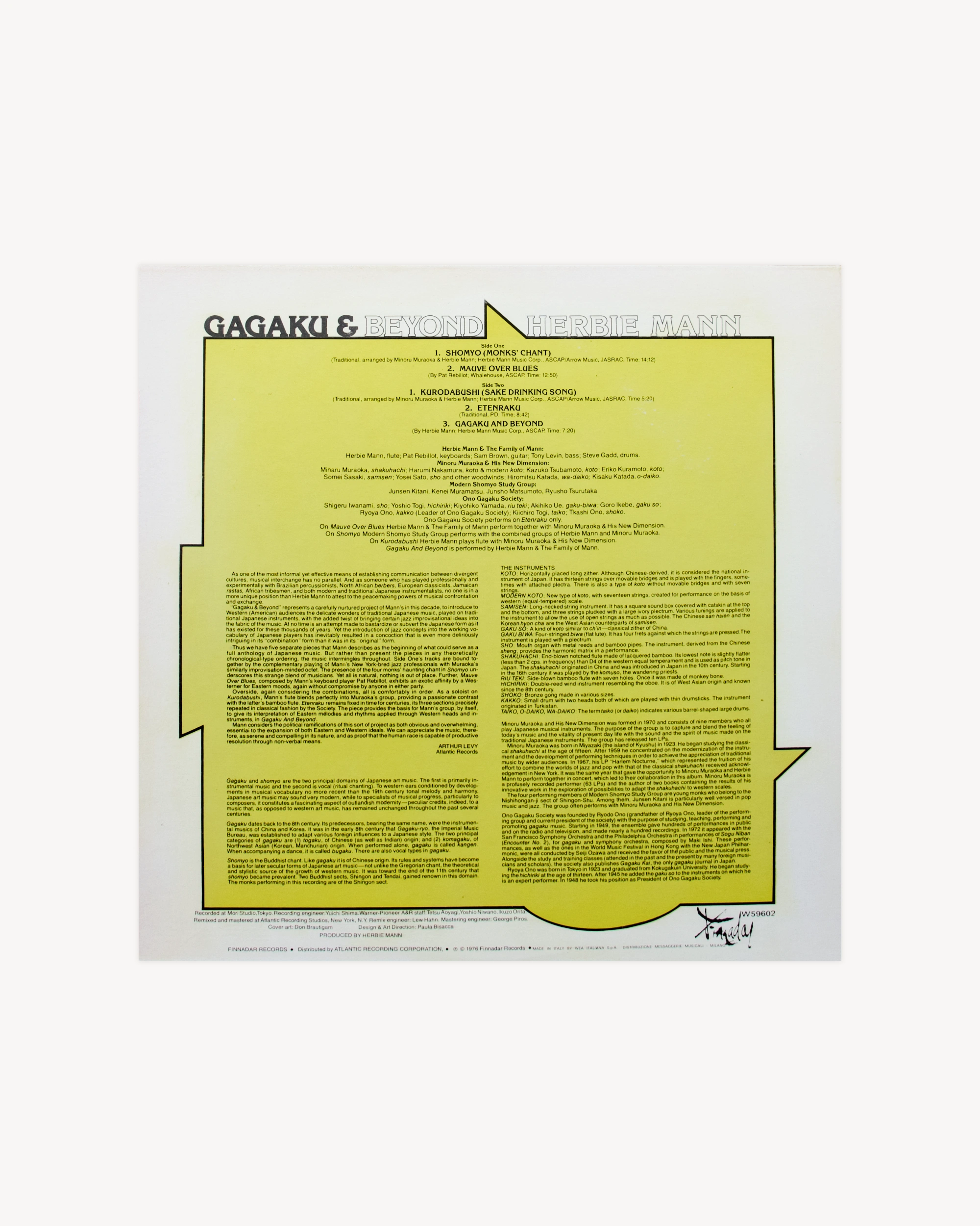 Gagaku & Beyond - Herbie Mann 1976 LP Finnadar Records