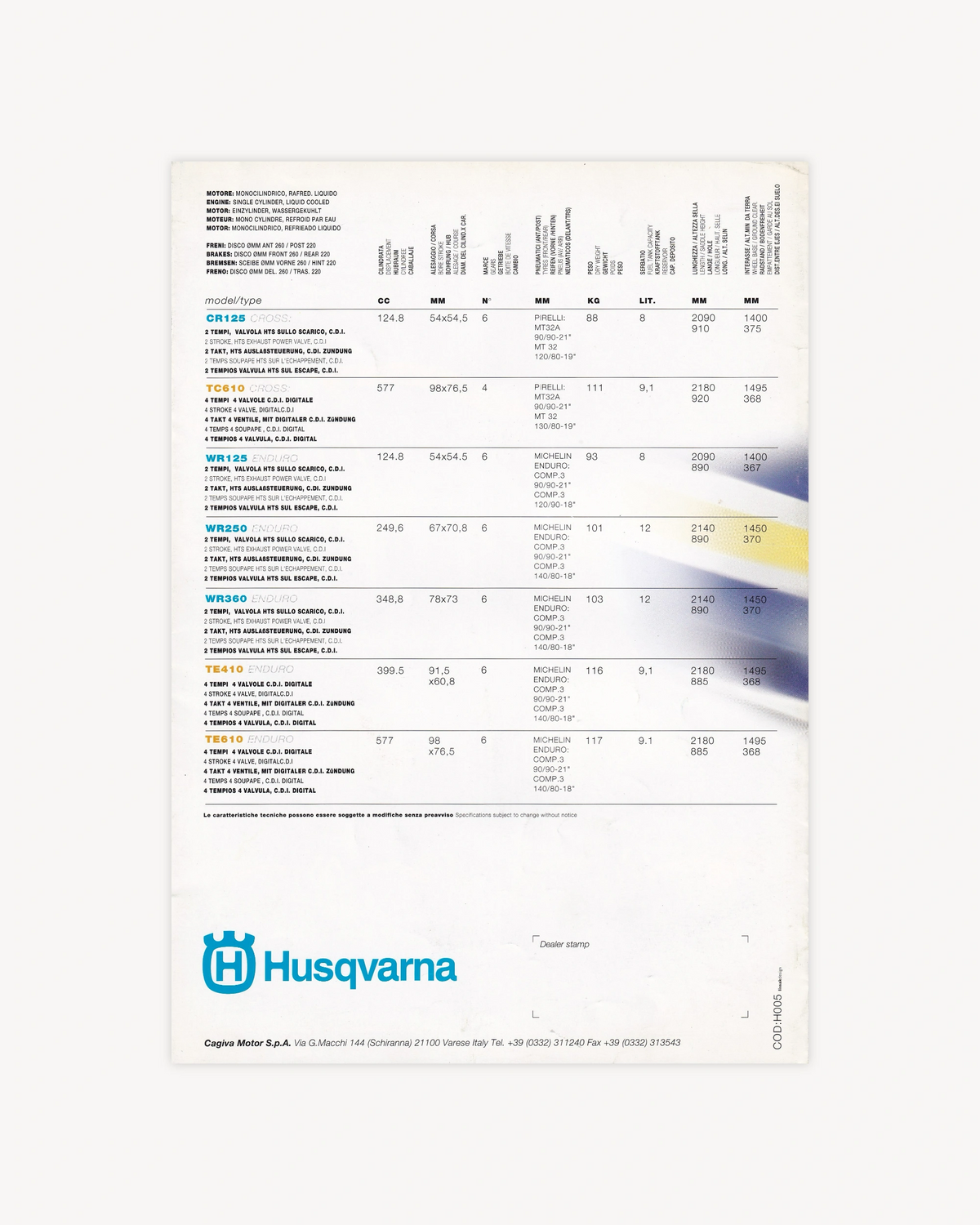 Husqvarna 98 Catalogue Catalogues Cagiva