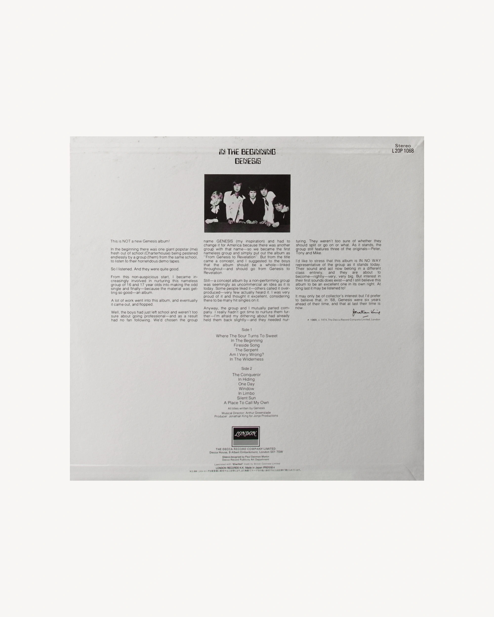 In the Beginning - Genesis 1974 (Jpn) LP London Records