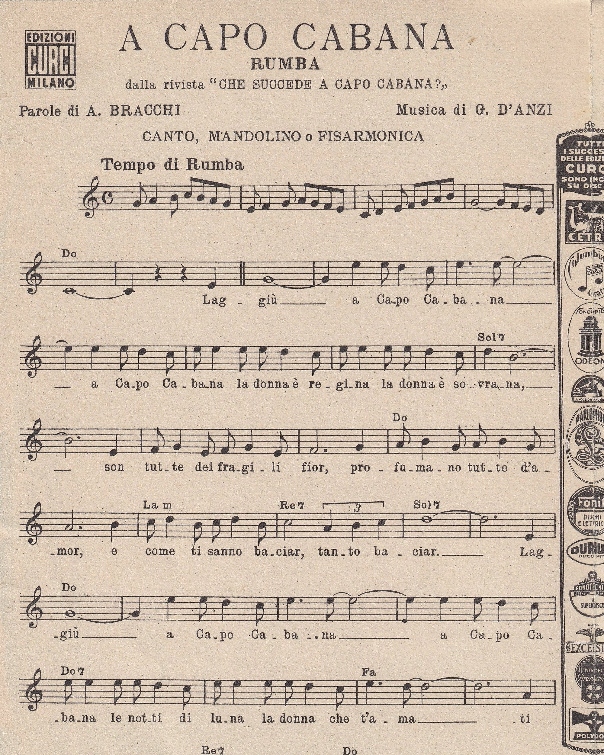 Music booklet - A Capo Cabana 1944 Old Books Props!