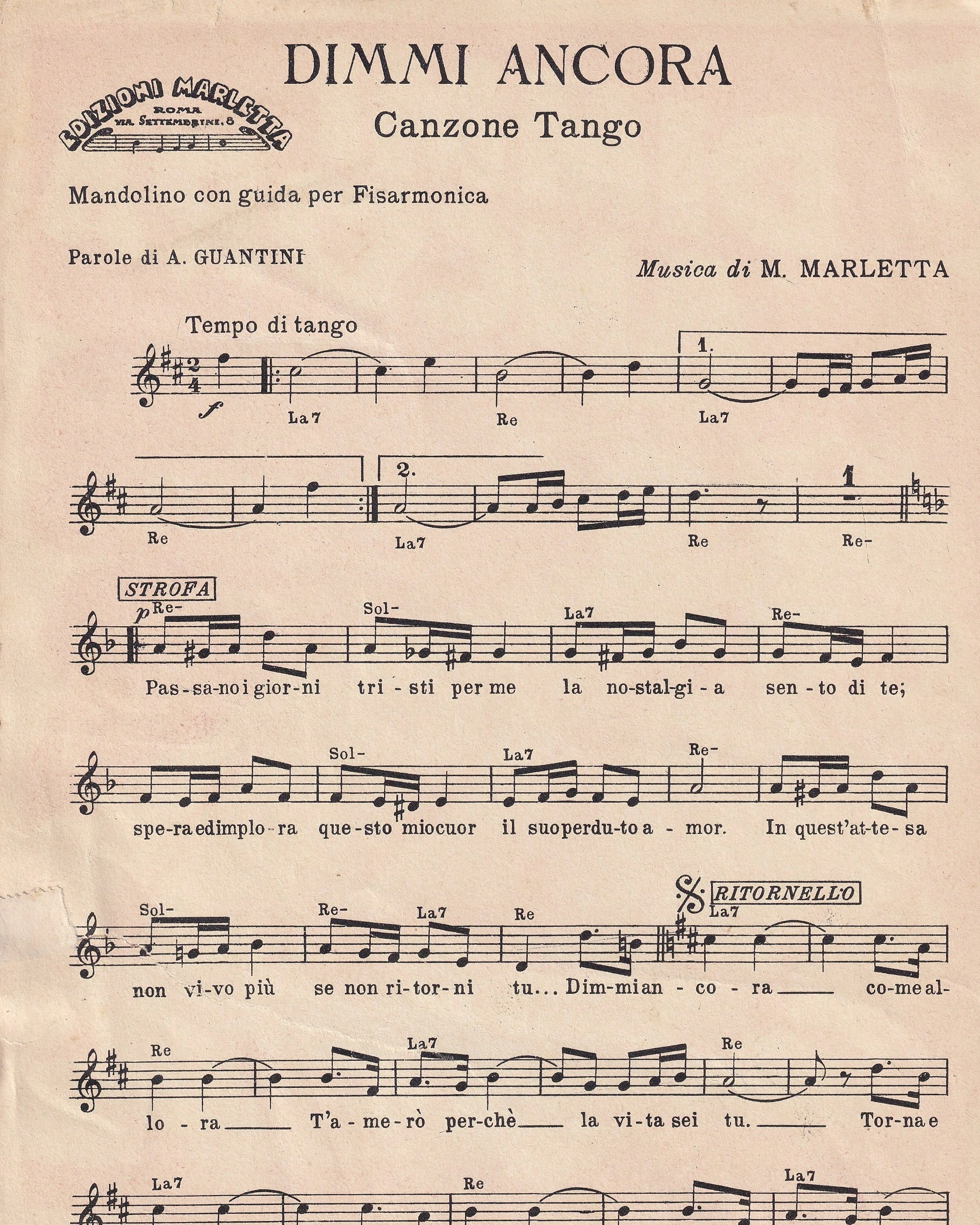 Music booklet - Dimmi Ancora 1949 Old Books Props!