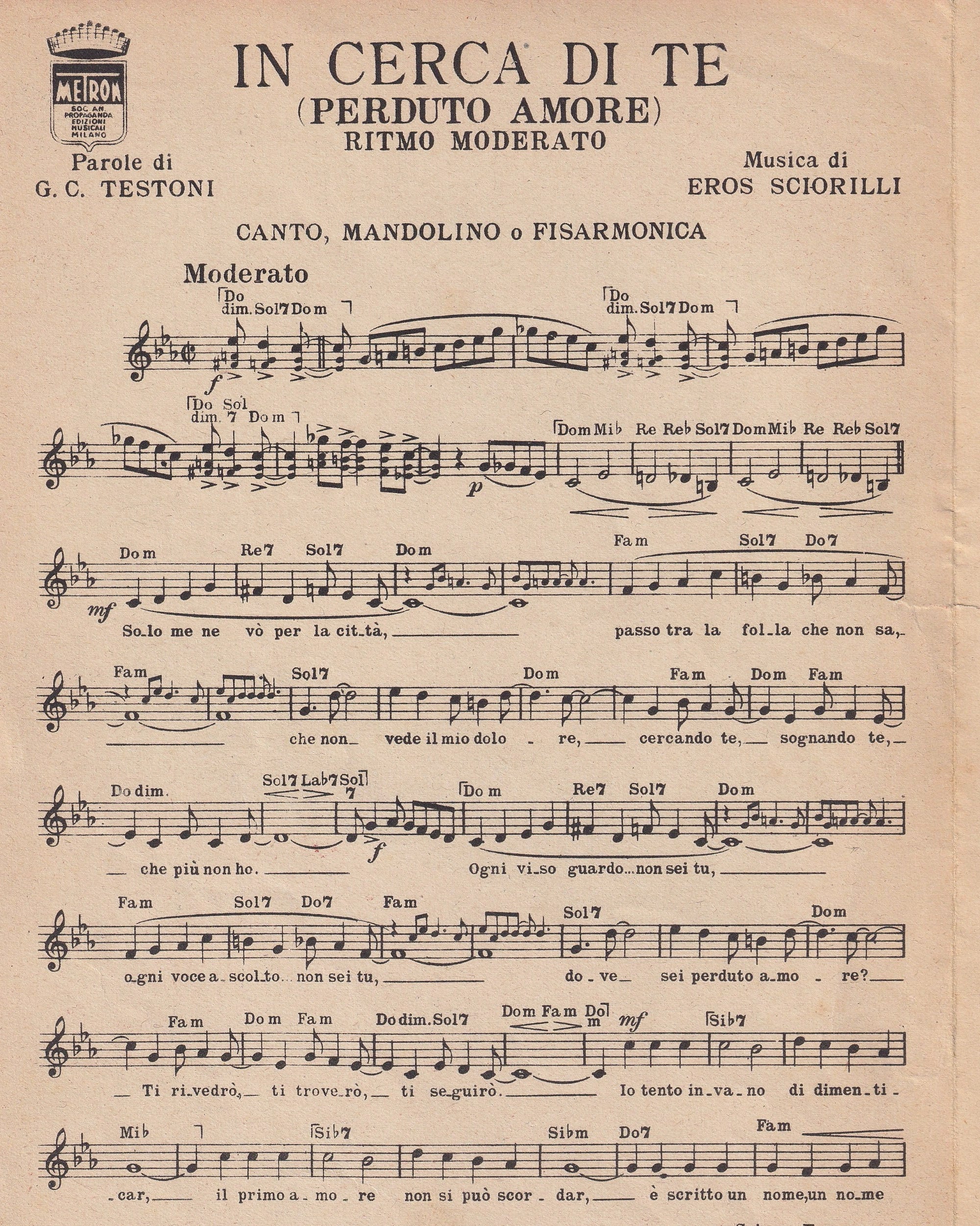 Music booklet - In cerca di Te 1945 Old Books Props!