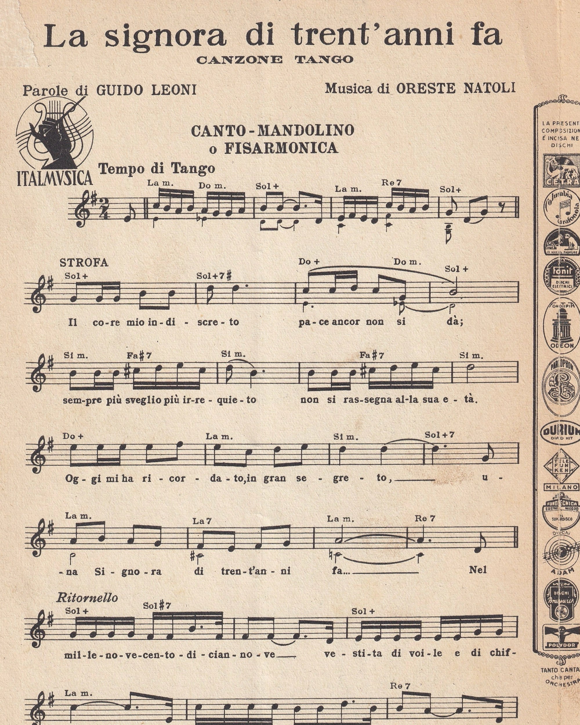 Music booklet - La Signora di trent'anni fa 1951 Old Books Props!