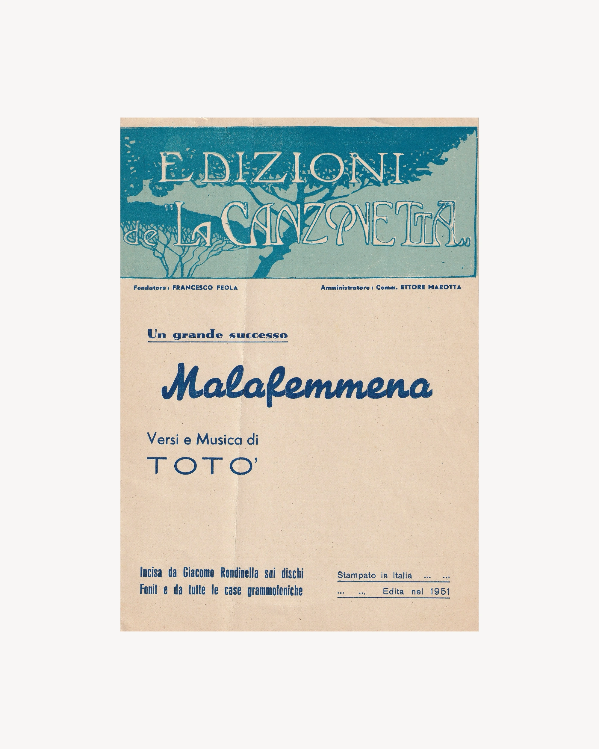 Music booklet - Malafemmena 1951 Old Books Props!