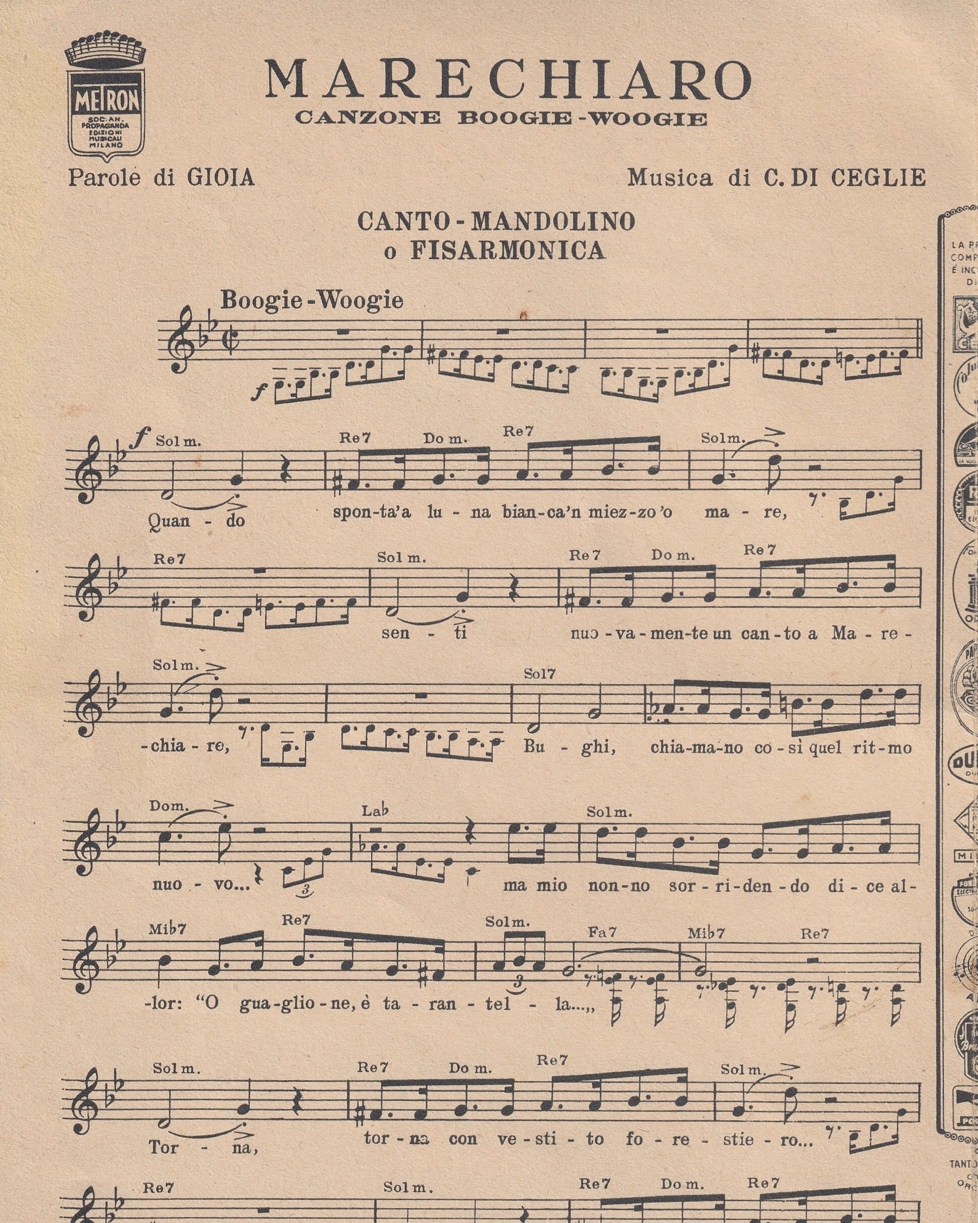 Music booklet - Marechiaro 1947 Old Books Props!
