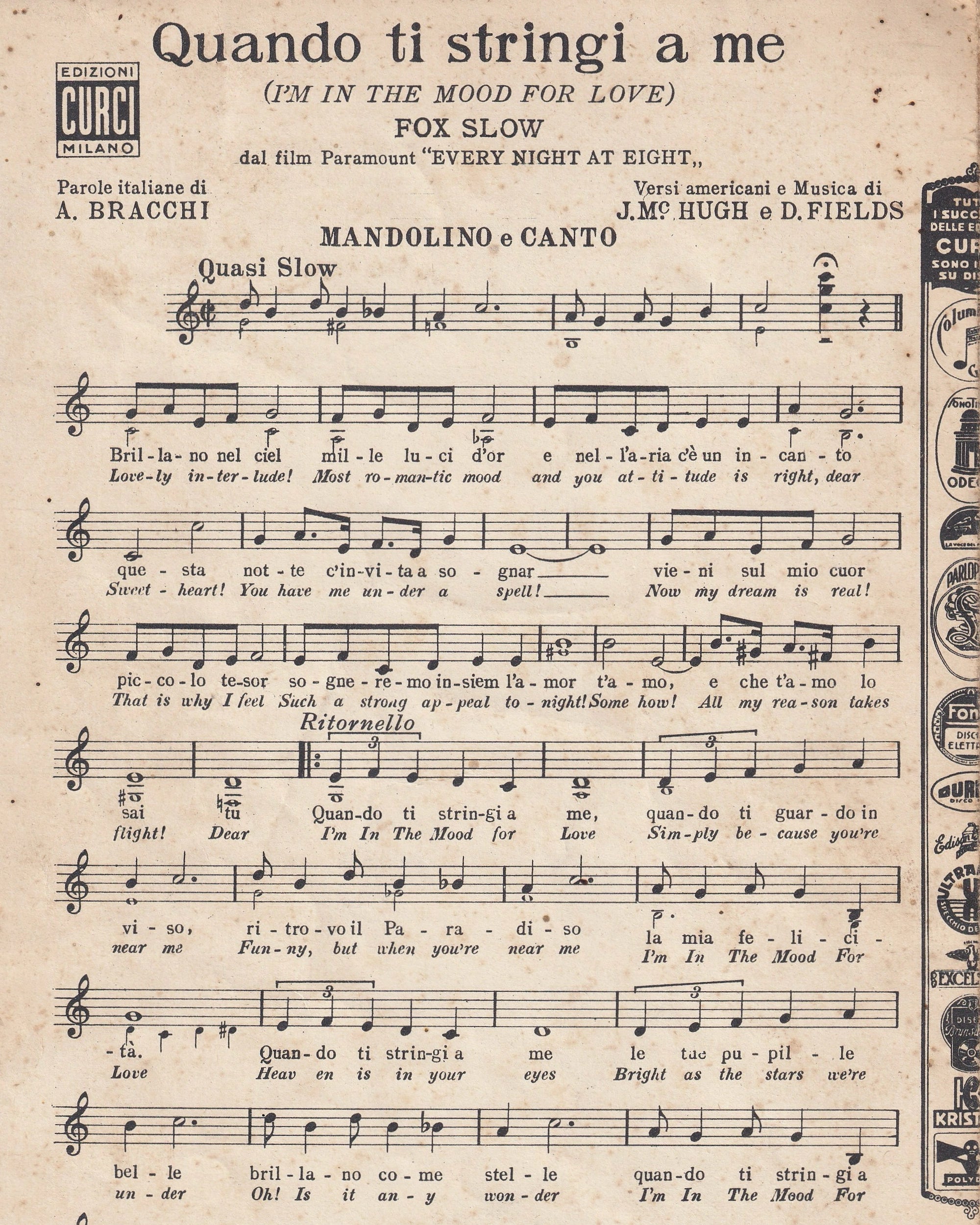 Music booklet - Quando ti stringi a Me 1937 Old Books Props!