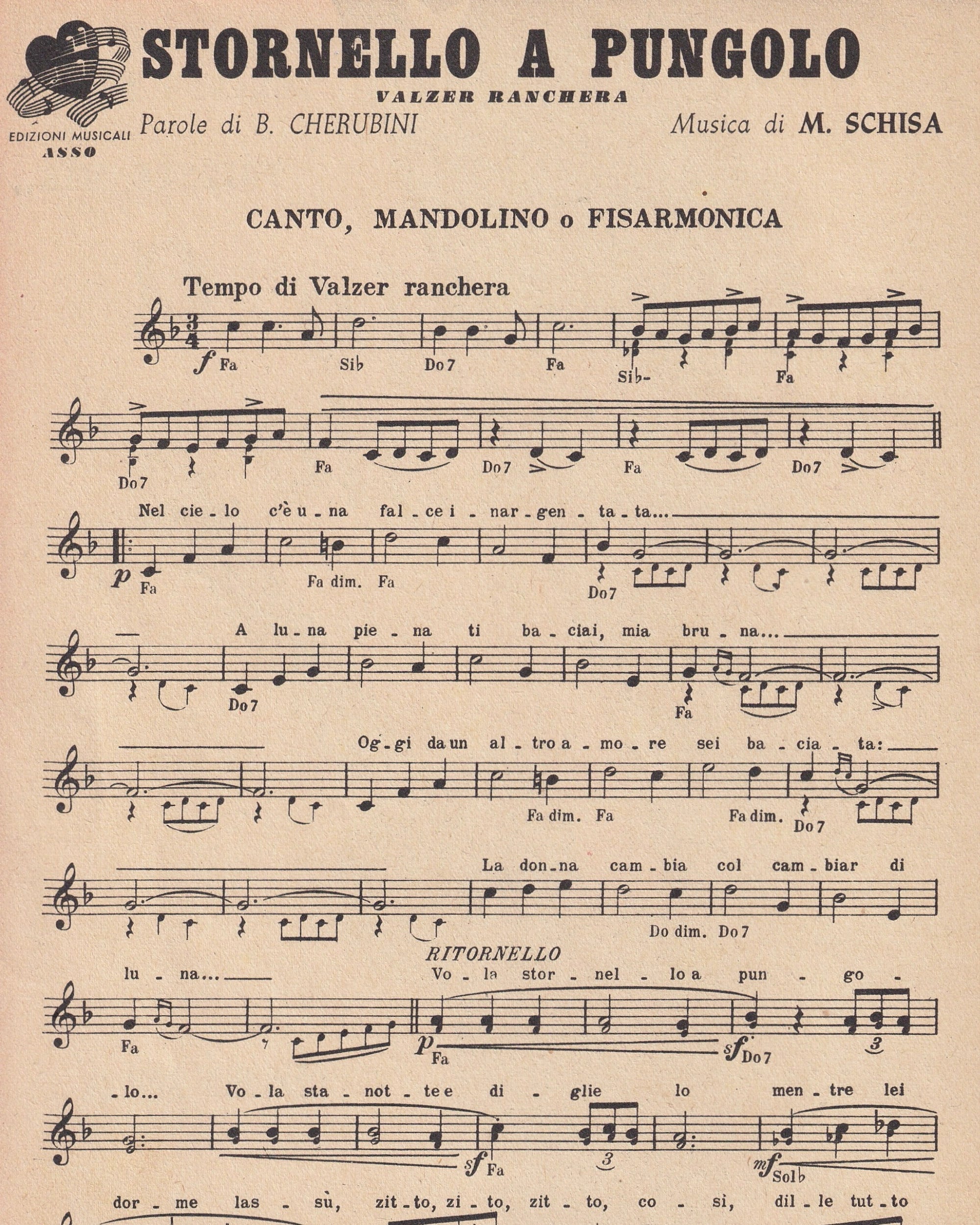 Music booklet - Stornello a pungolo 1952 Old Books Props!