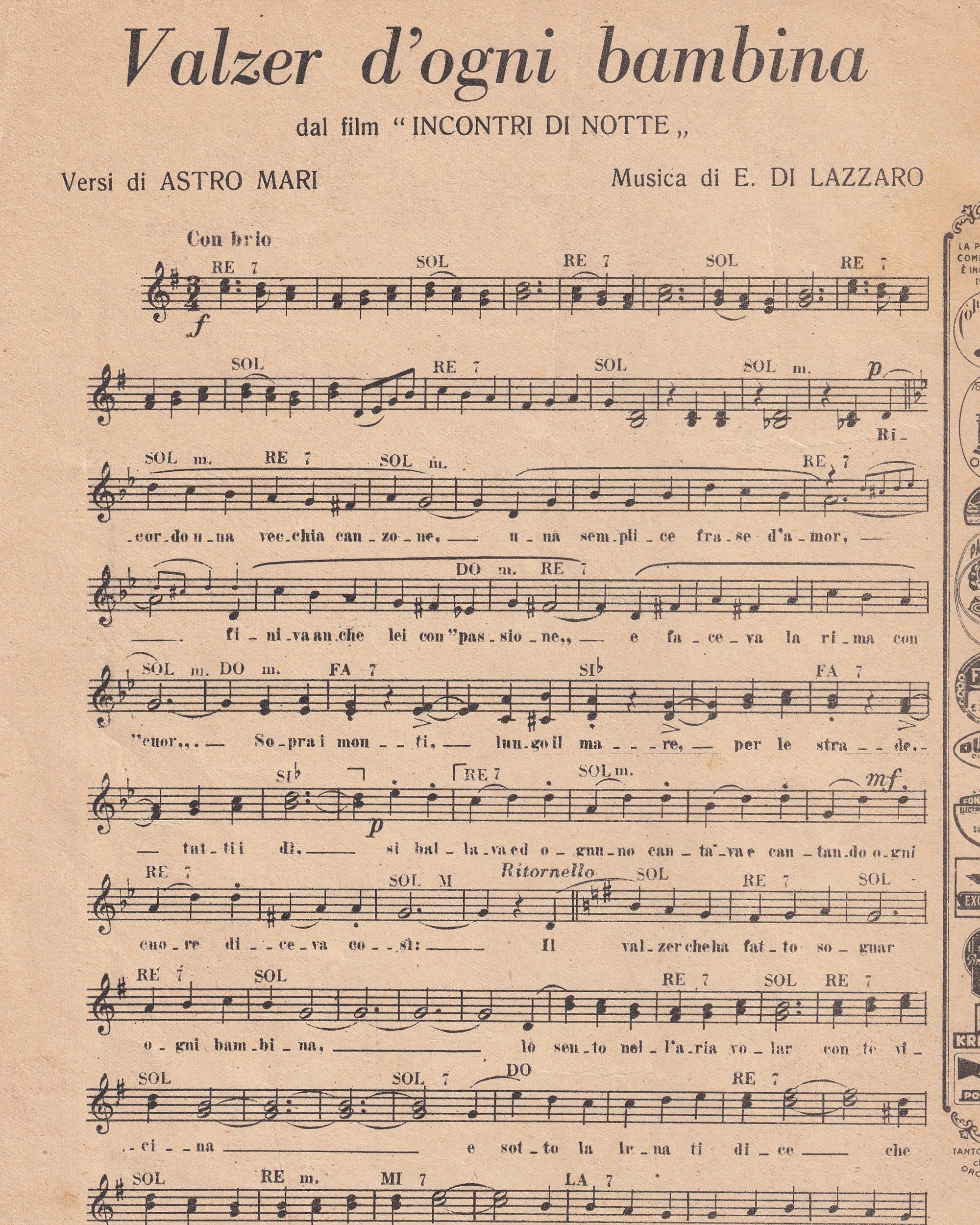 Music booklet - Valzer d’ogni bambina 1944 Old Books Props!