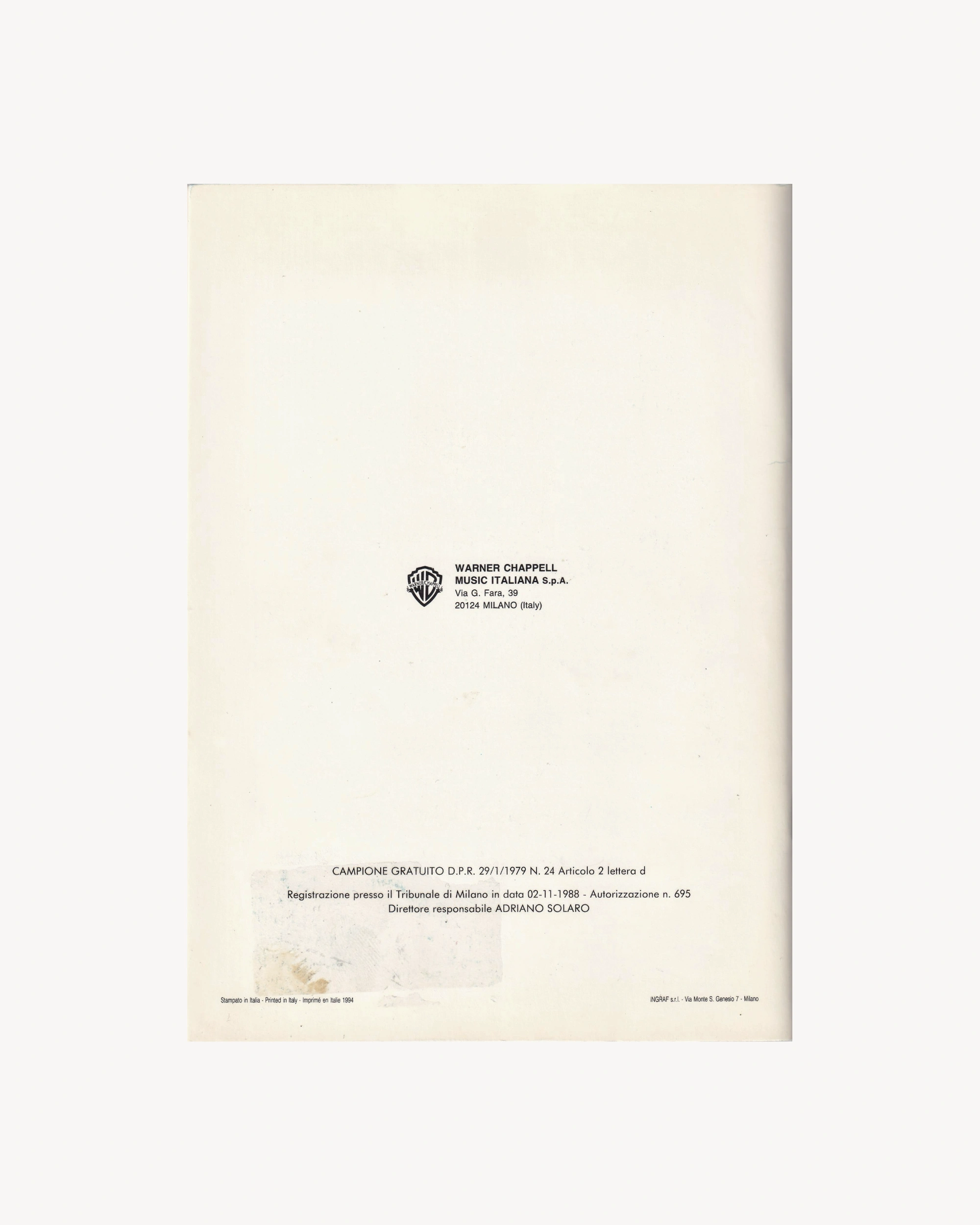 Tutto il Mondo… in Musica n.25 ’94 - Warner Chappell Old Books Warner Chappell Music Italiana S.p.A.